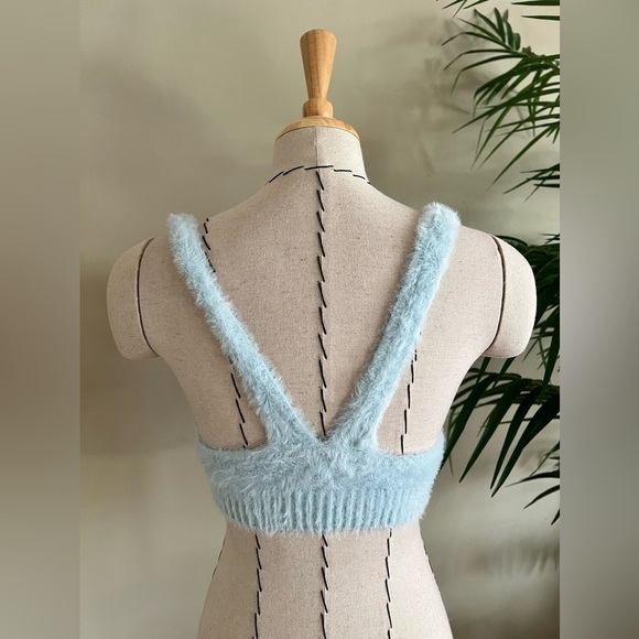 For Love & Lemons Light Blue Fuzzy Bralette | XXS | Fuzzy Top V Back NWOT - Picture 5 of 8